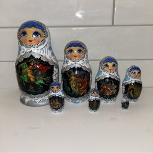 Russian Nesting Dolls with Blue Accents
